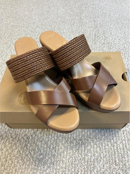 UGG Shoes - UGG Adriana Brown Leather Slide Sandals Size 8 New With Box